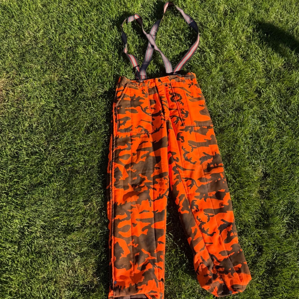 Timber King Blaze Orange Camo Hunting Pants Mens Suspenders Insulated USA Made